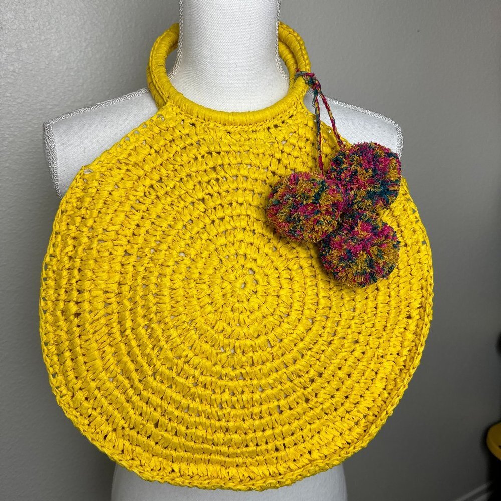 Nordstrom Summer Yellow Woven Round Bag POMPOM